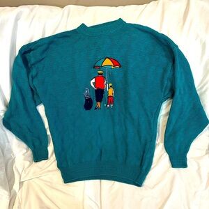 Vintage Cambridge Classics Teal Mens XL Embroidered Golf Sweater Grandpa Dad